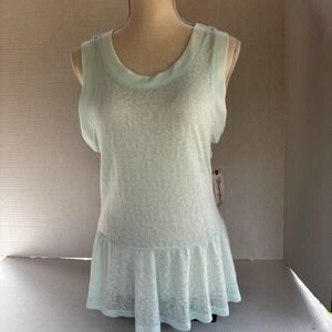 Wrangler Tank Top Women M Mint Green Burnout Peplum Sleeveless Scoop Neck NEW